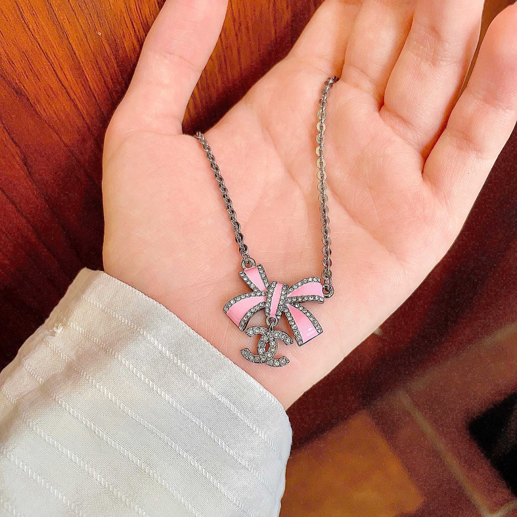 Double-C Emblem Crystal-Accent Pendant Necklace – Design 020 side detail