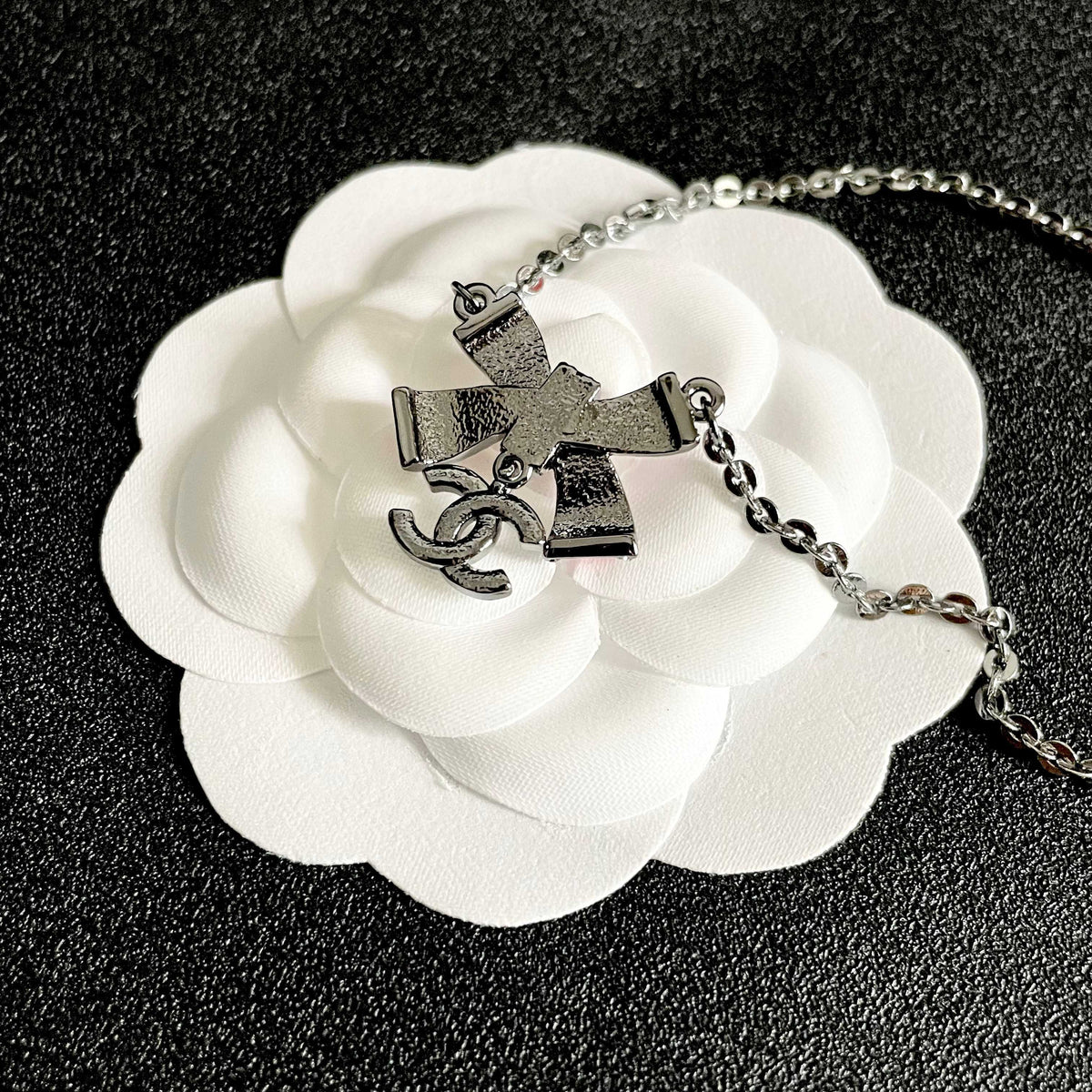 Double-C Emblem Crystal-Accent Pendant Necklace – Design 020 front product view