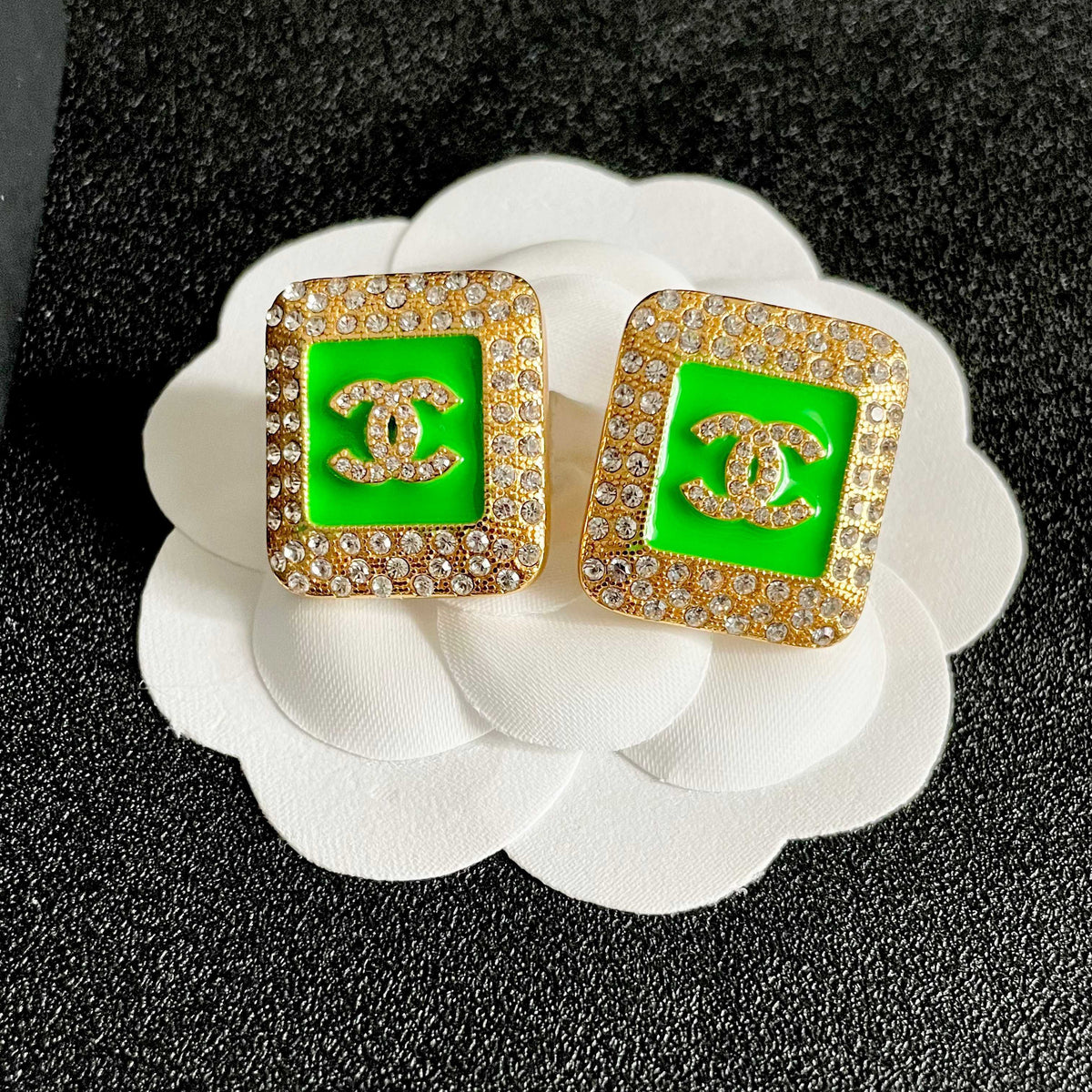 Double-C Emblem Crystal-Accent Stud Earrings – Design 025 front product view