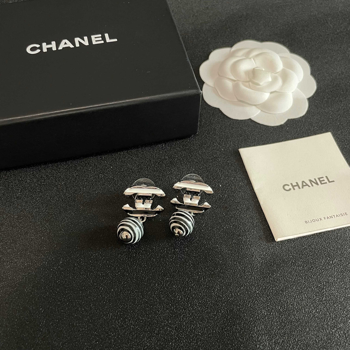 Double-C Emblem Statement Earrings in Polished Metal-Tone – Design 030 styled product view