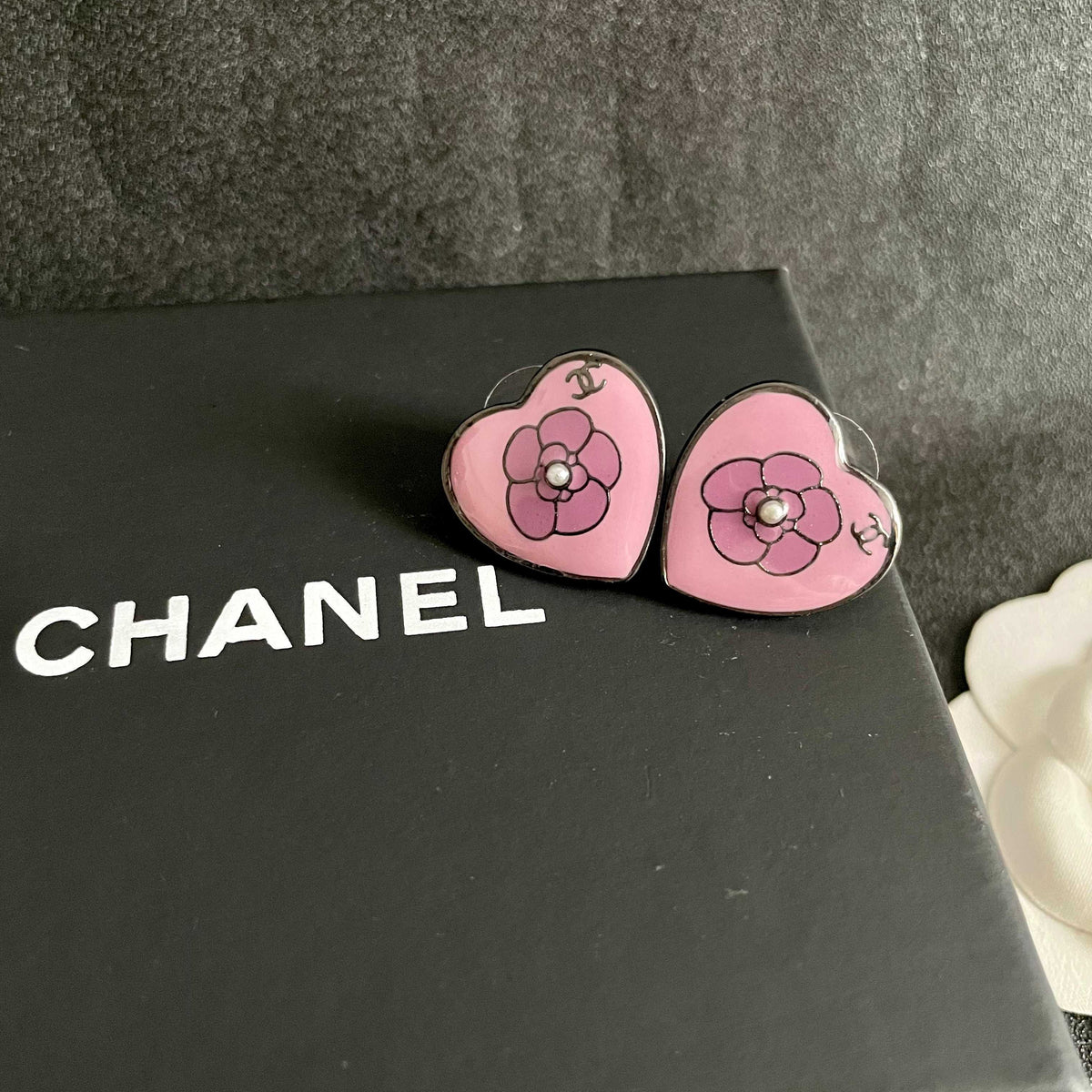Camellia Stud Earrings in Polished Metal-Tone – Camellia Detail – Design 034 detail view