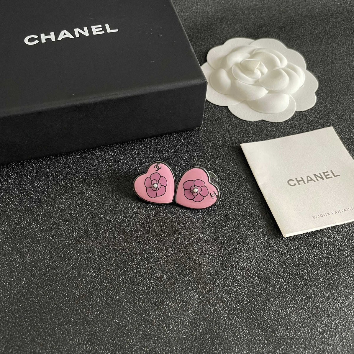 Camellia Stud Earrings in Polished Metal-Tone – Camellia Detail – Design 034 styled product view