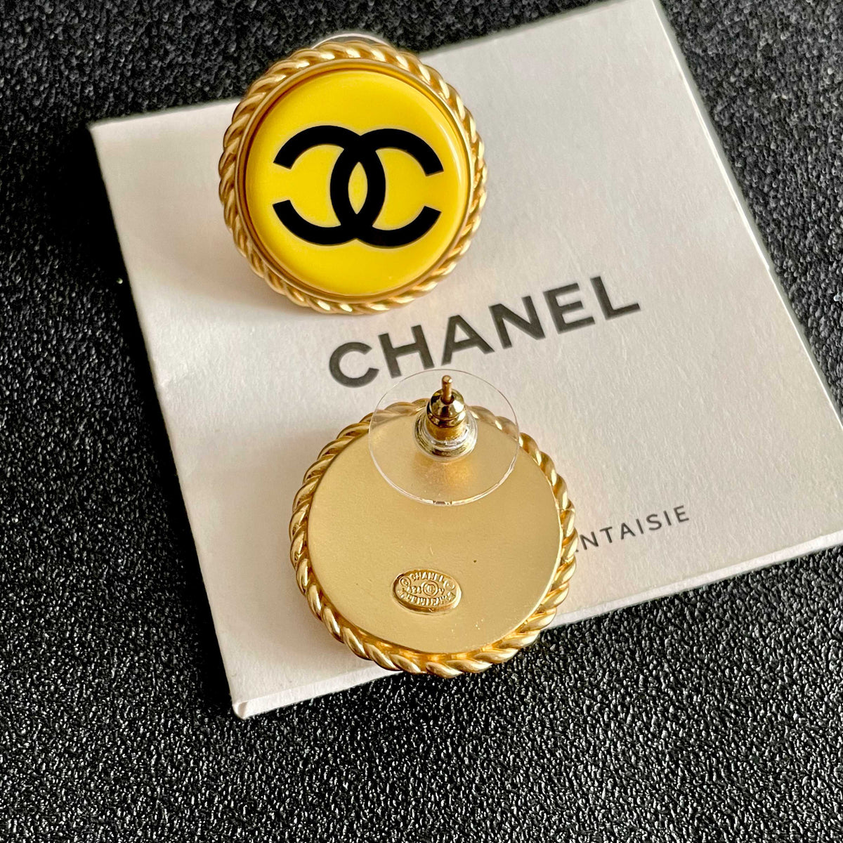 Double-C Emblem Stud Earrings in Polished Metal-Tone – Design 214 main product view