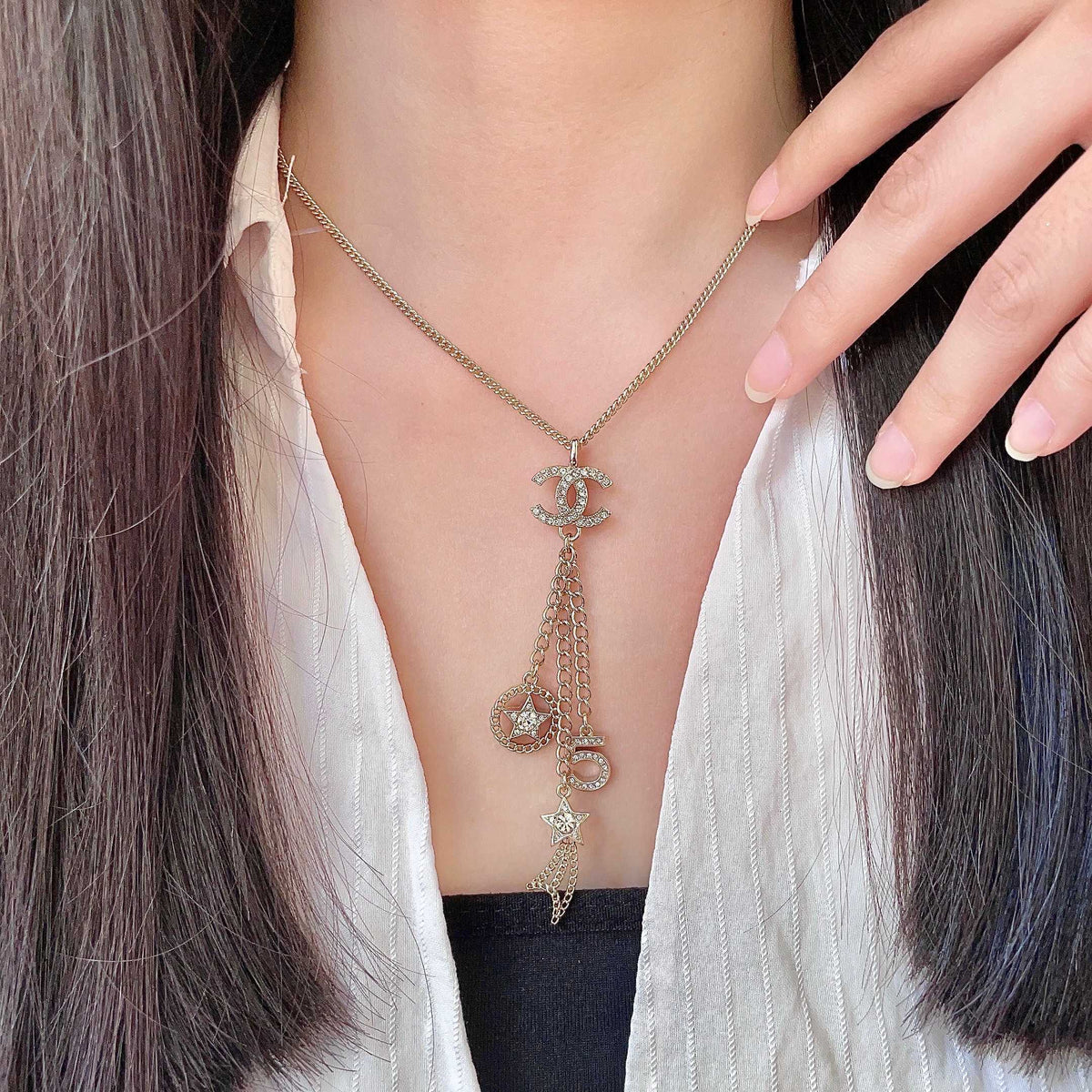 Double-C Emblem Crystal-Accent Pendant Necklace – Design 036 main product view