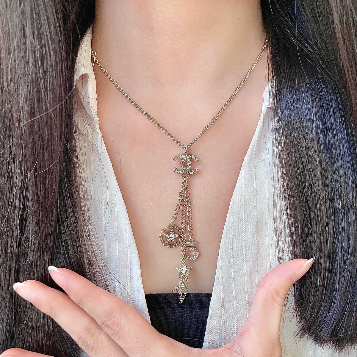 Double-C Emblem Crystal-Accent Pendant Necklace – Design 027 front product view