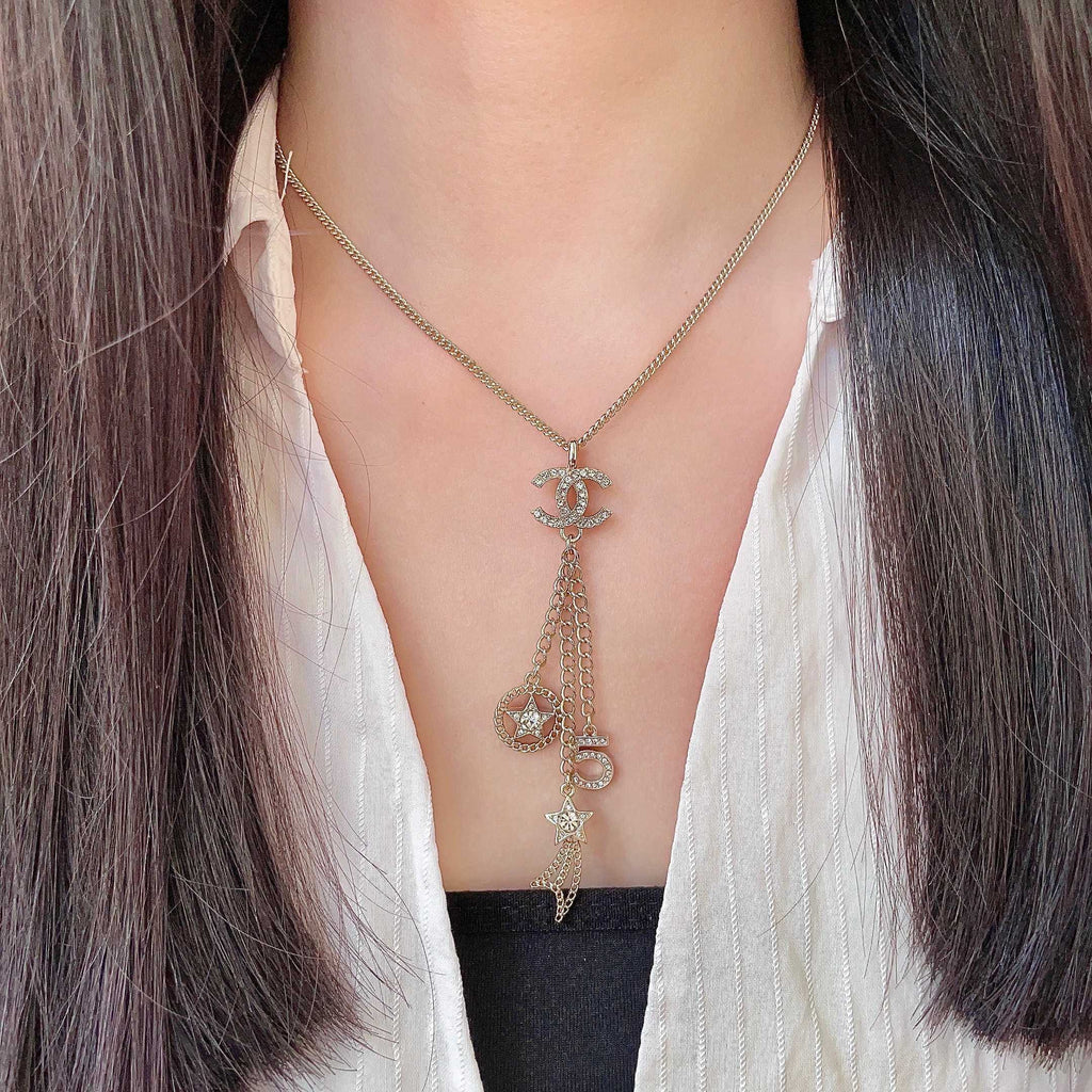 Double-C Emblem Crystal-Accent Pendant Necklace – Design 036 detail view