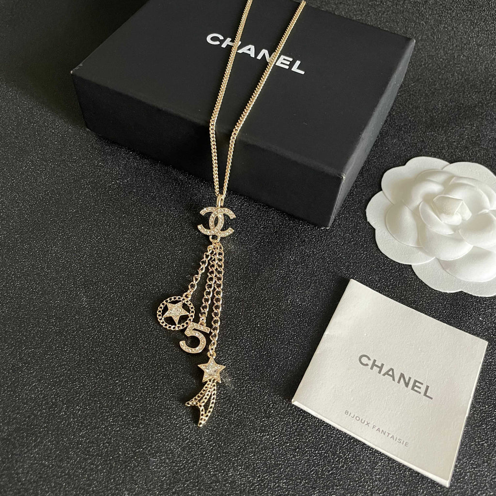 Double-C Emblem Crystal-Accent Pendant Necklace – Design 036 close-up detail