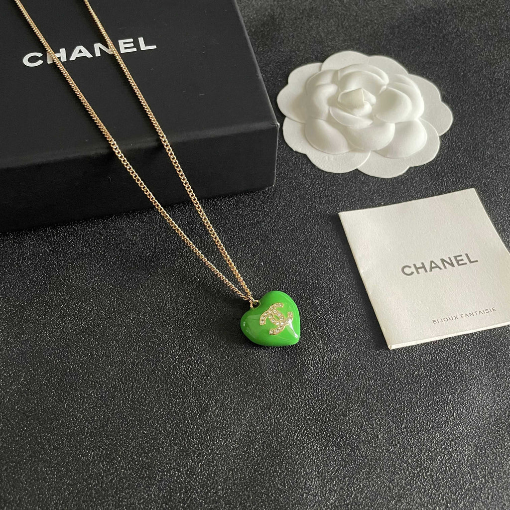 Double-C Emblem Crystal-Accent Pendant Necklace – Heart Detail – Design 004 styled product view
