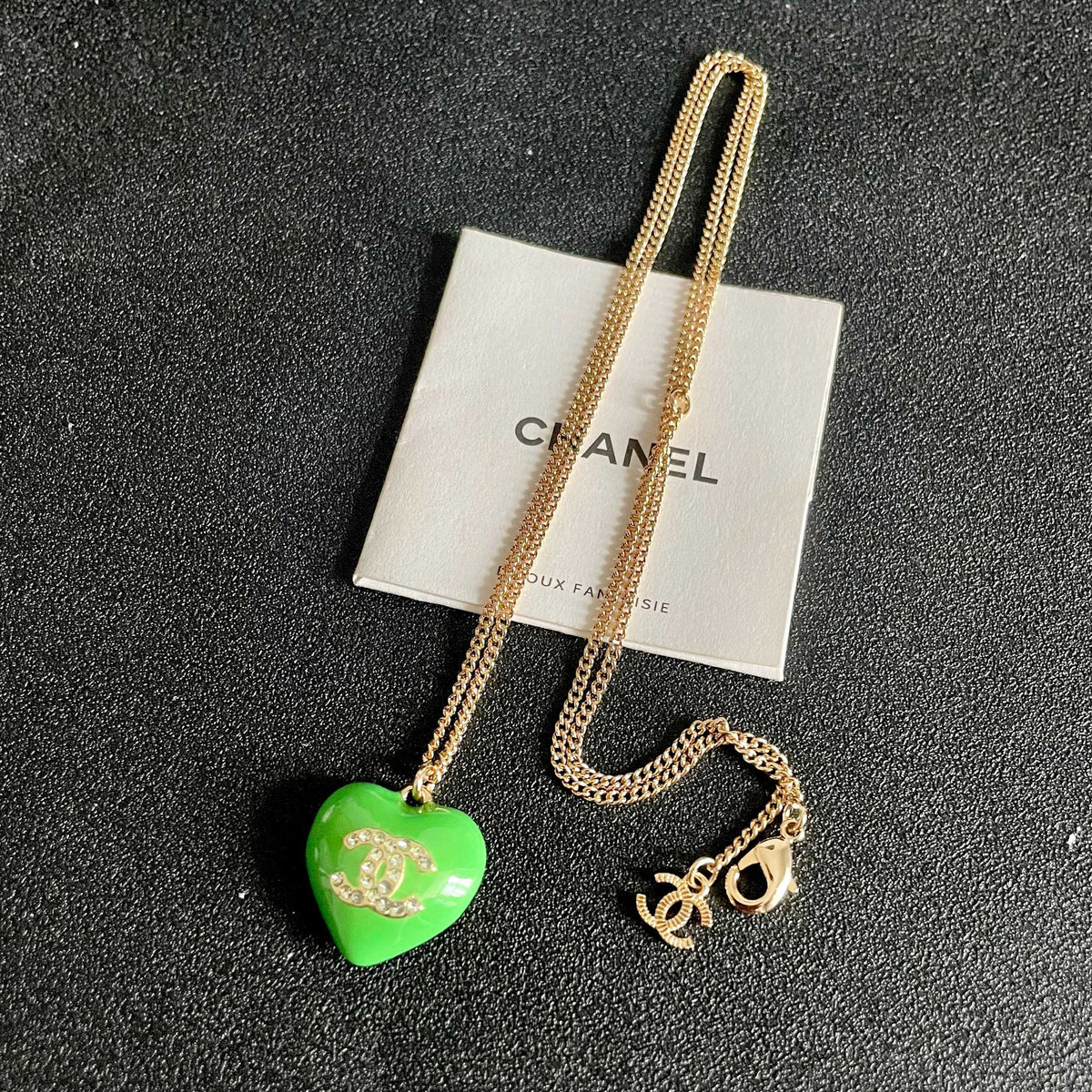 Double-C Emblem Crystal-Accent Pendant Necklace – Heart Detail – Design 006 detail view