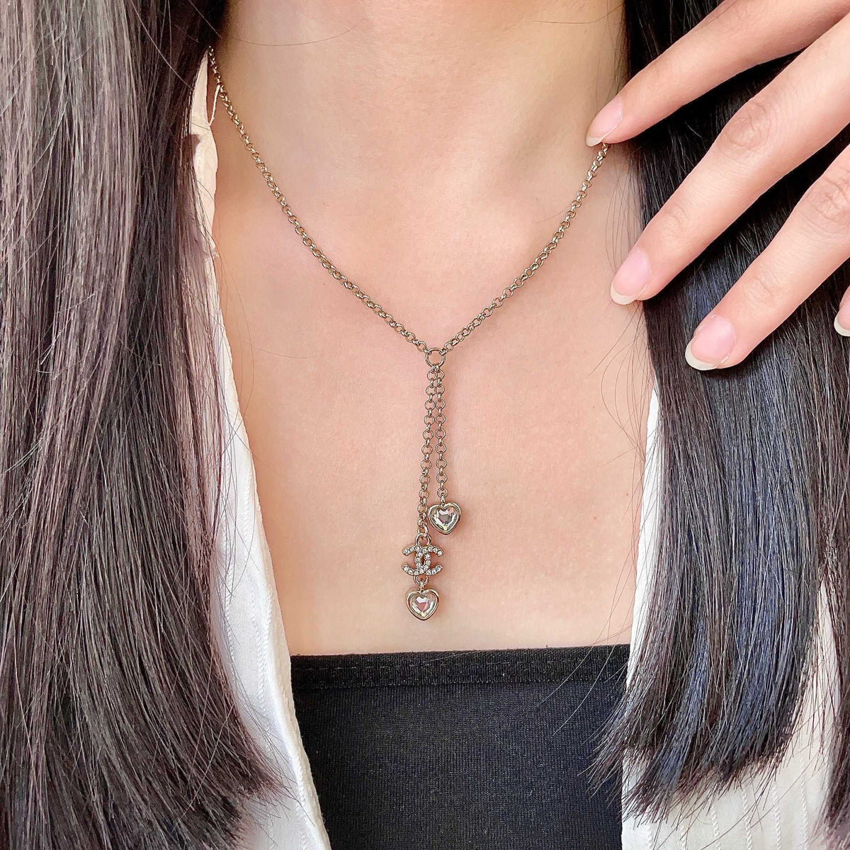 Double-C Emblem Crystal-Accent Pendant Necklace – Heart Detail – Design 005 main product view