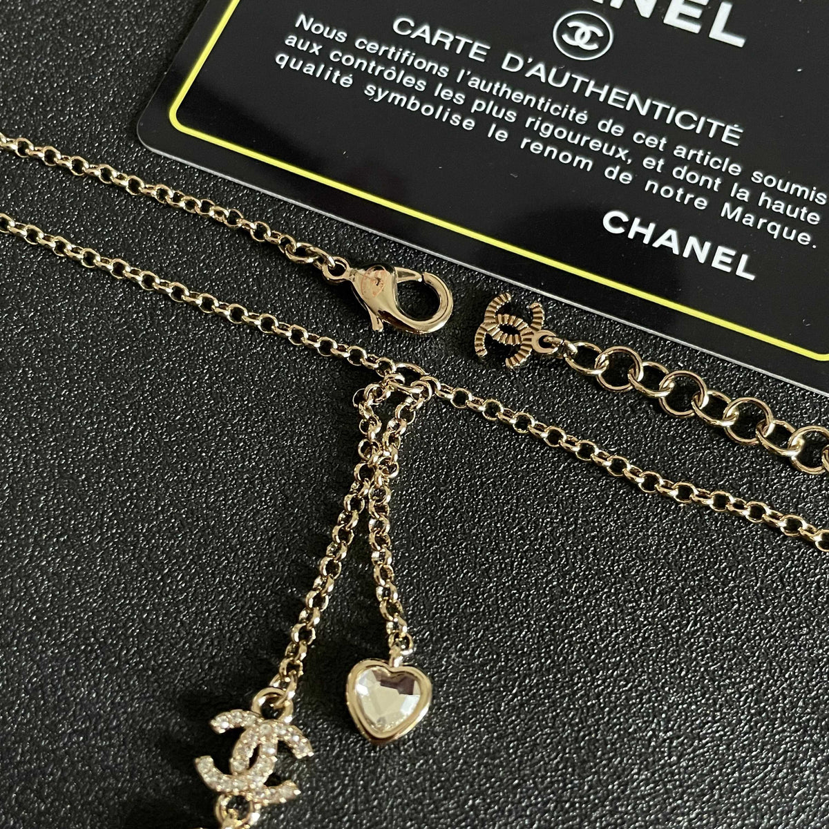 Double-C Emblem Crystal-Accent Pendant Necklace – Heart Detail – Design 005 front product view
