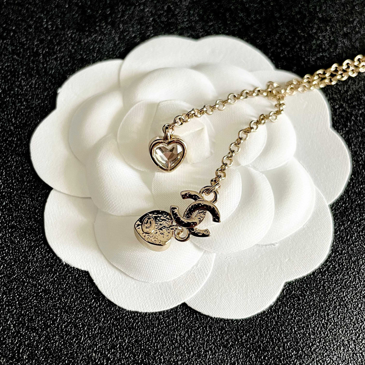 Double-C Emblem Crystal-Accent Pendant Necklace – Heart Detail – Design 005 main product view