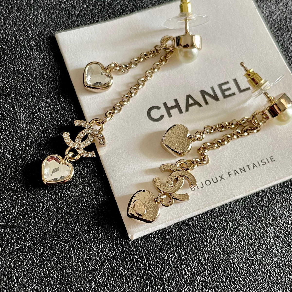 Double-C Emblem Crystal-Accent Statement Earrings – Heart Detail main product view