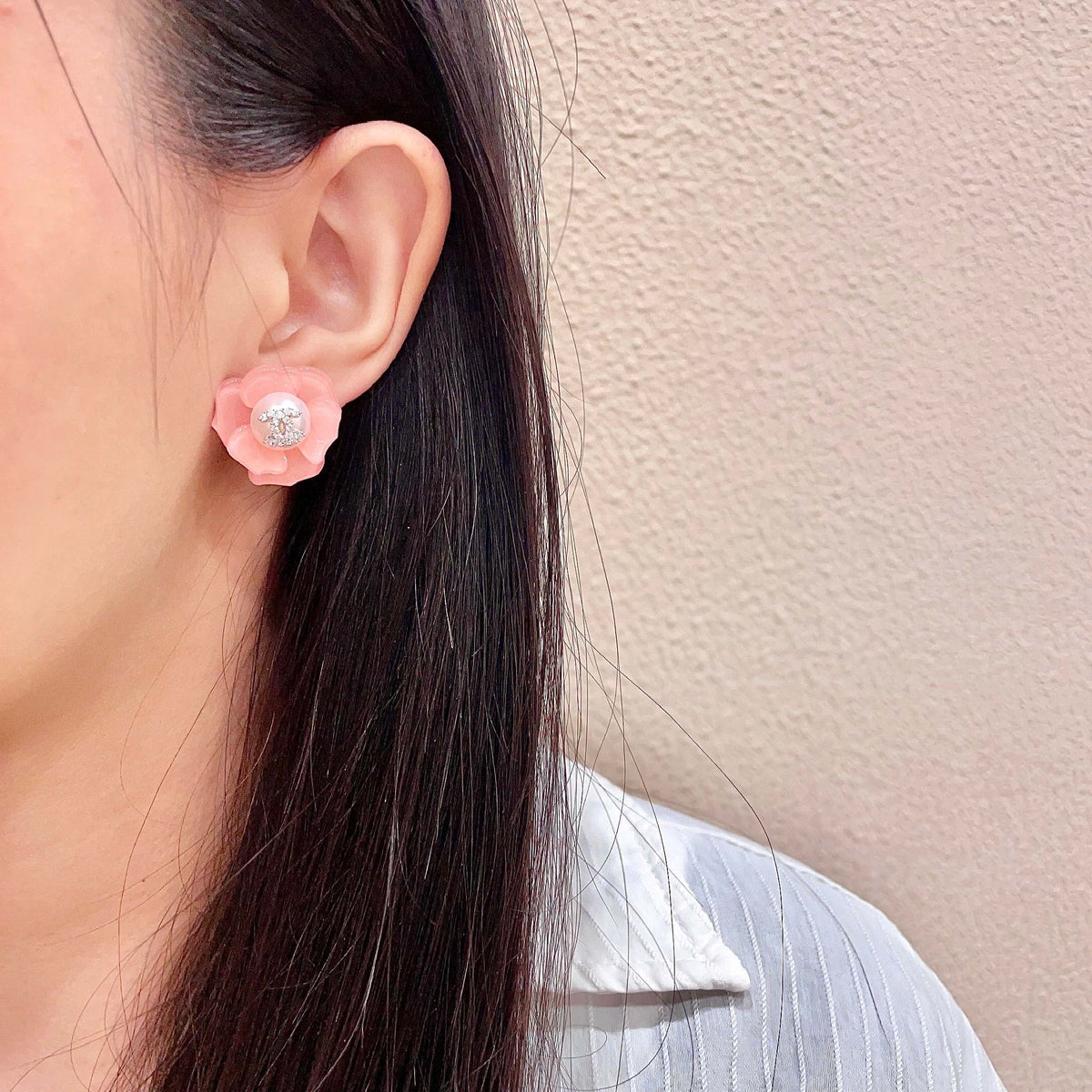 Signature Emblem Stud Earrings in Polished Metal-Tone – Design 055 detail view
