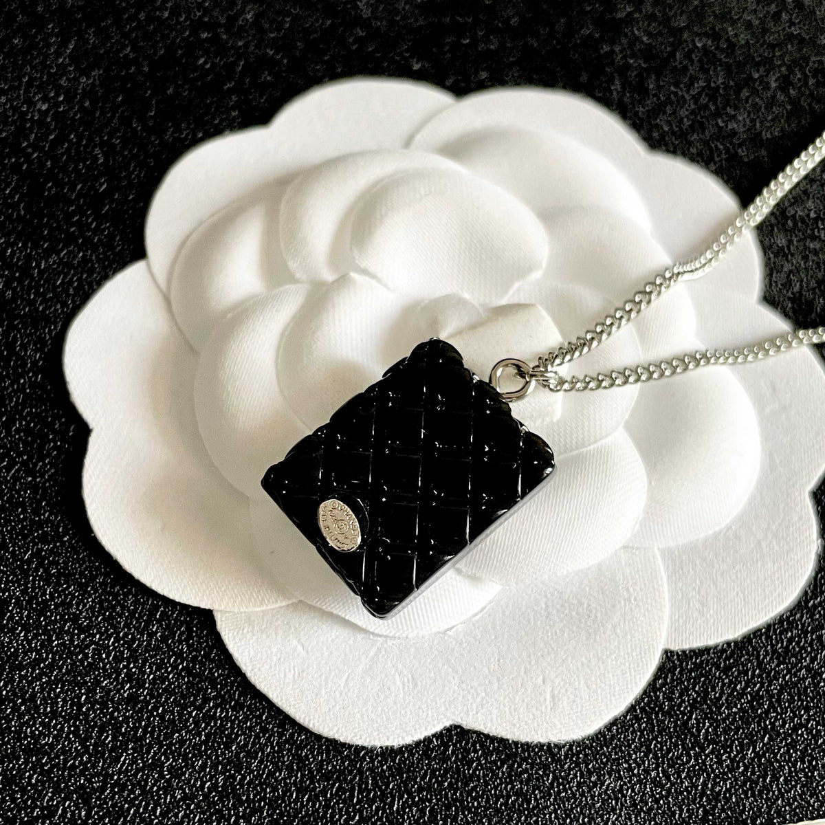 Double-C Emblem Pendant Necklace in Polished Metal-Tone – Design 042 front product view