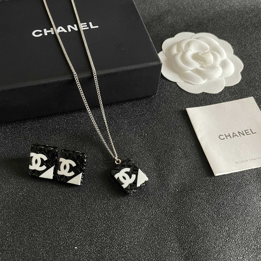 Double-C Emblem Pendant Necklace in Polished Metal-Tone – Design 042 styled product view
