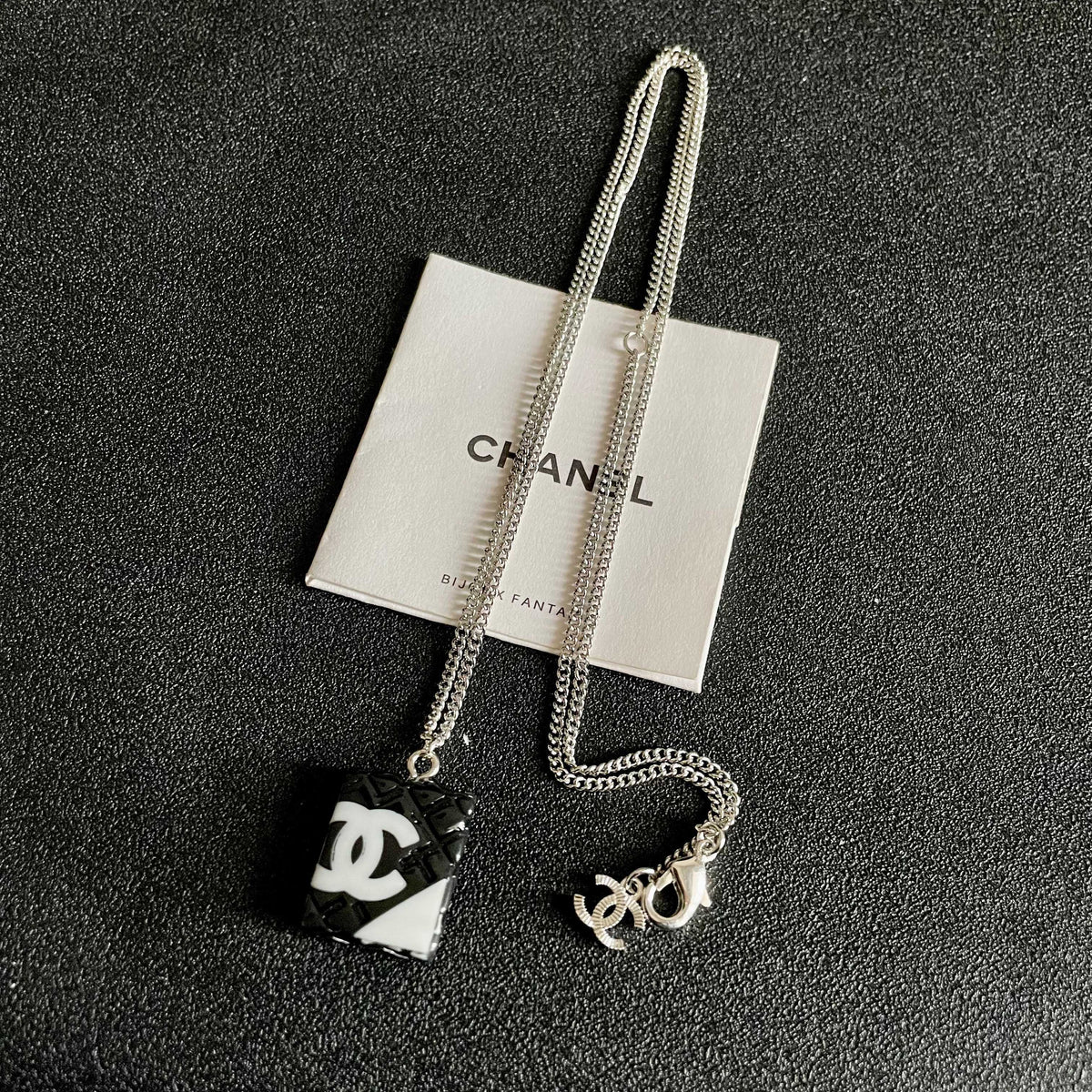 Double-C Emblem Pendant Necklace in Polished Metal-Tone – Design 042 detail view