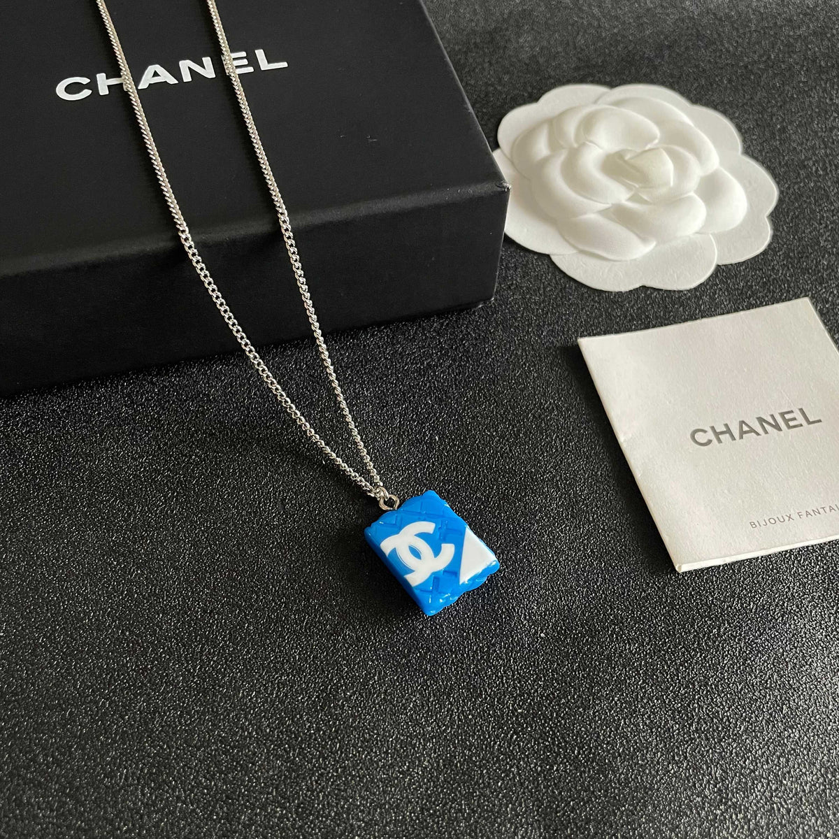 Double-C Emblem Pendant Necklace in Polished Metal-Tone – Design 038 styled product view