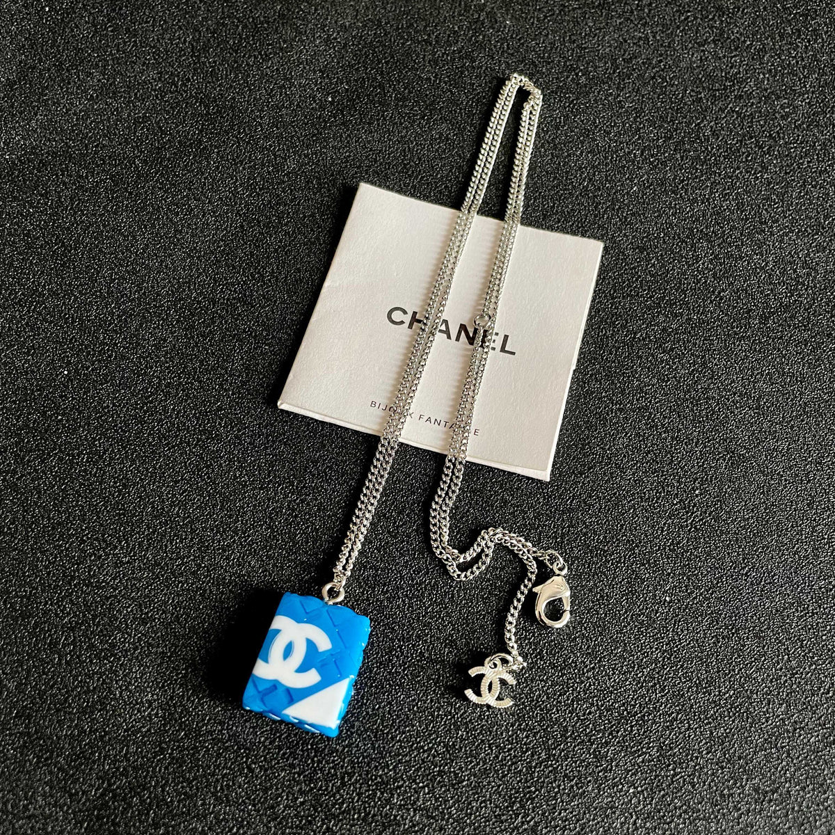 Double-C Emblem Pendant Necklace in Polished Metal-Tone – Design 041 detail view