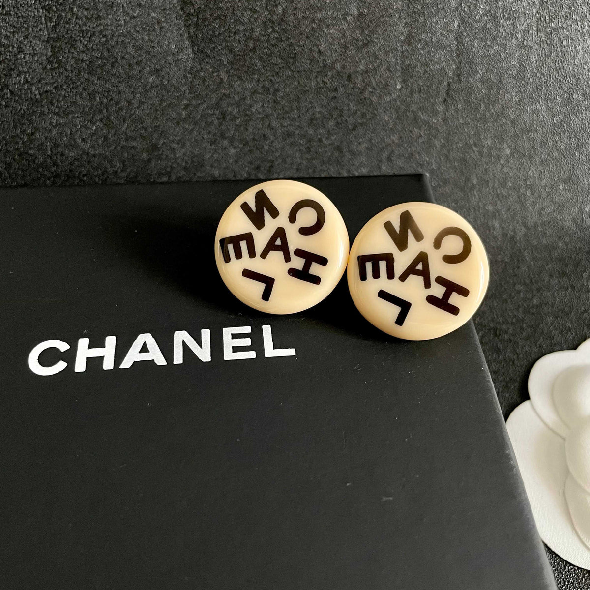 Letter Stud Earrings in Polished Metal-Tone – Design 012 detail view
