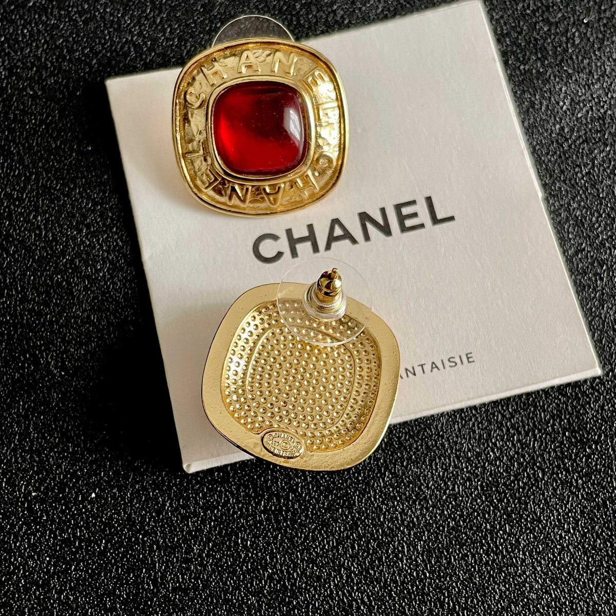 Double-C Emblem Stud Earrings in Polished Metal-Tone – Design 266 main product view