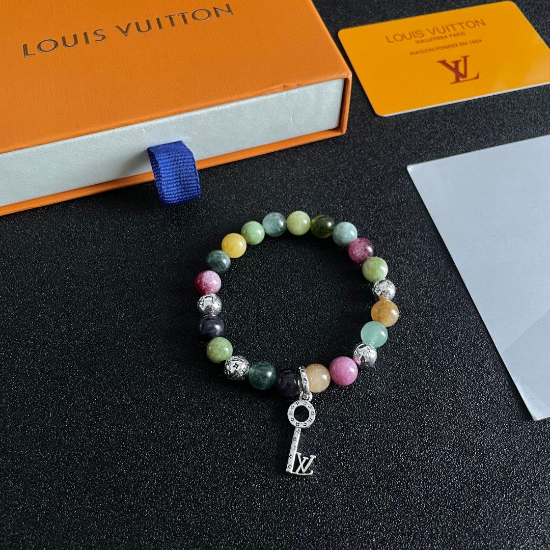 Letter Emblem Bracelet in Polished Metal-Tone – Pearl Detail – Design 003 styled product view