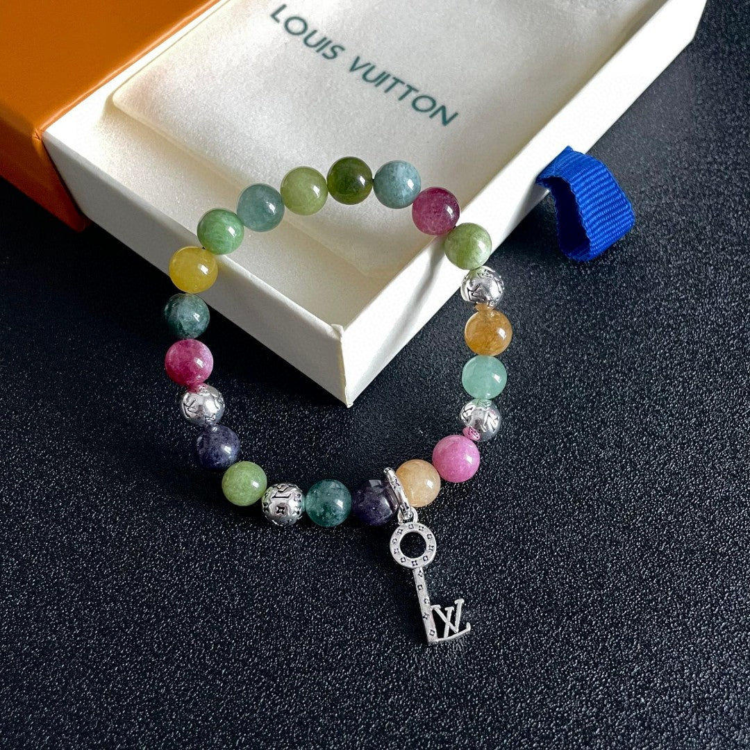 Letter Emblem Bracelet in Polished Metal-Tone – Pearl Detail – Design 003 main product view