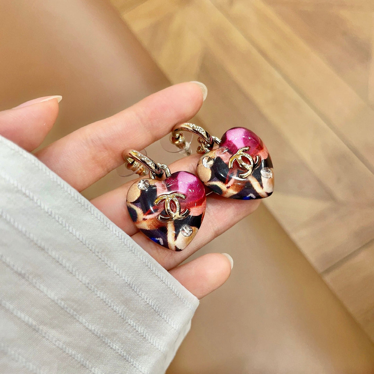Signature Emblem Stud Earrings in Polished Metal-Tone – Design 048 side detail