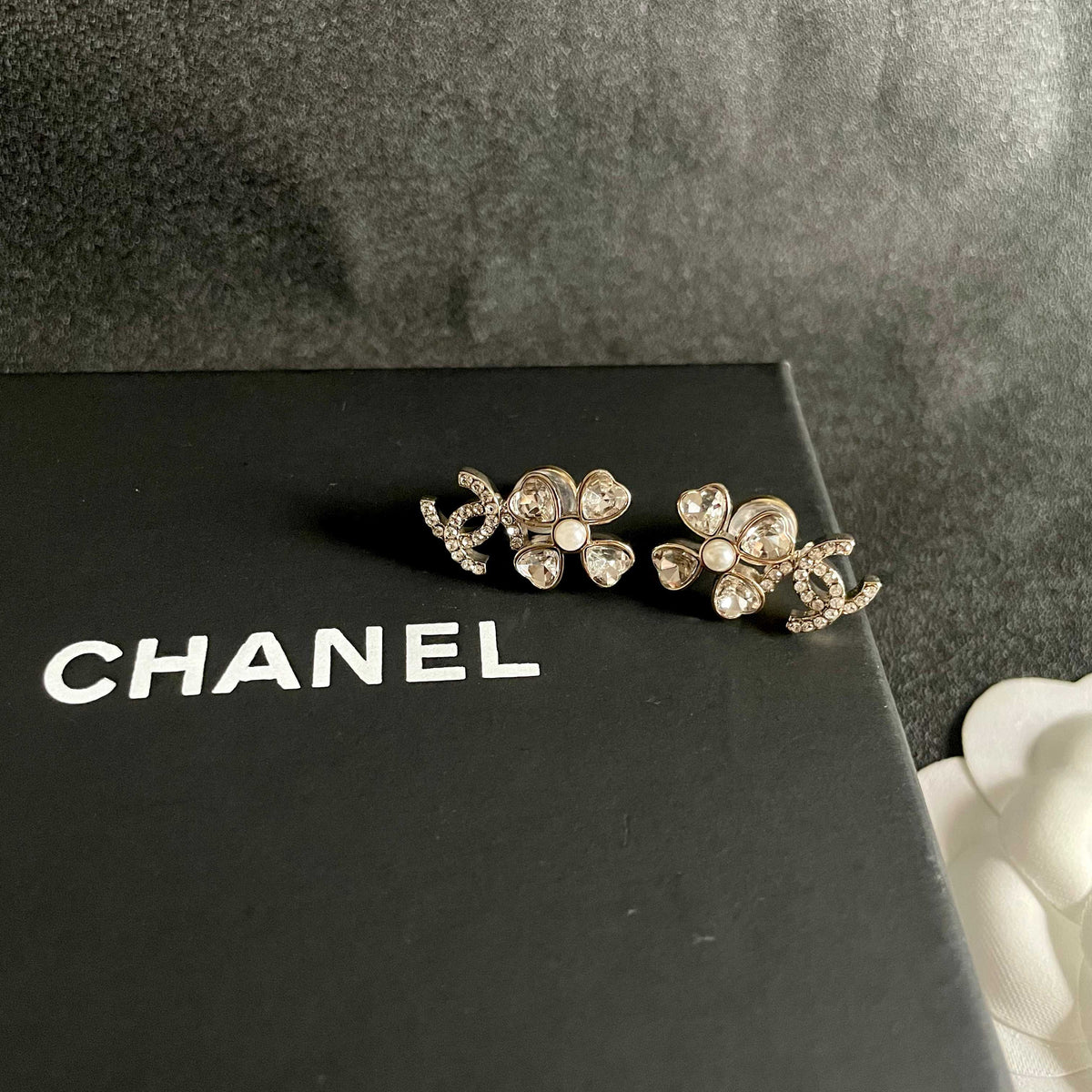 Signature Emblem Stud Earrings in Polished Metal-Tone – Design 044 detail view