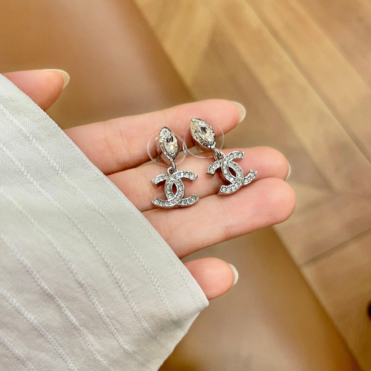 Signature Emblem Stud Earrings in Polished Metal-Tone – Design 042 side detail