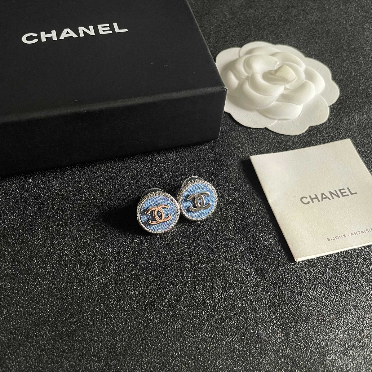 Signature Emblem Stud Earrings in Polished Metal-Tone – Design 041 styled product view