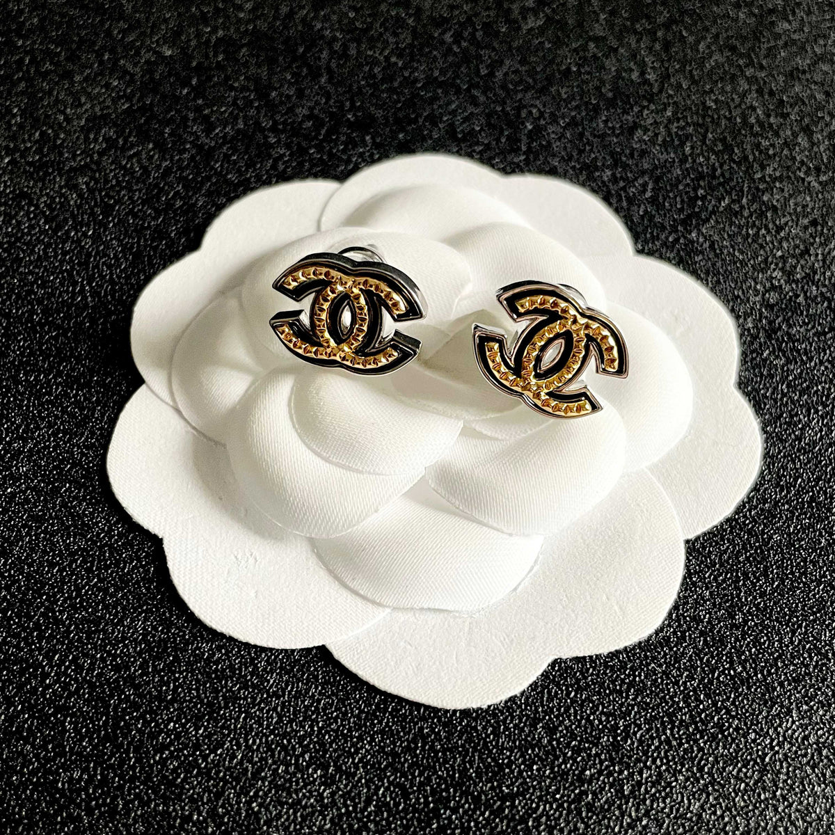 Signature Emblem Stud Earrings in Polished Metal-Tone – Design 038 front product view