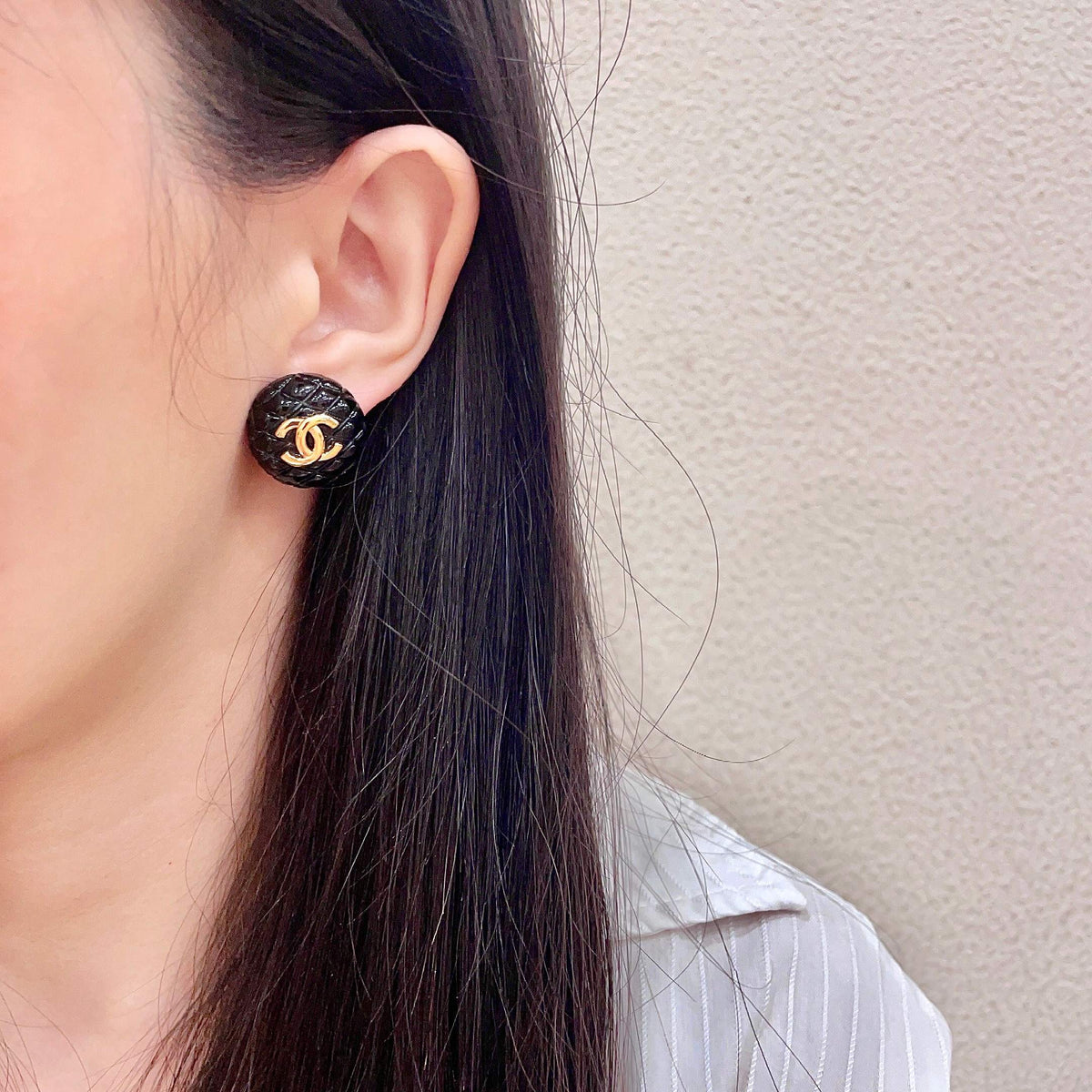 Signature Emblem Stud Earrings in Polished Metal-Tone – Design 037 detail view