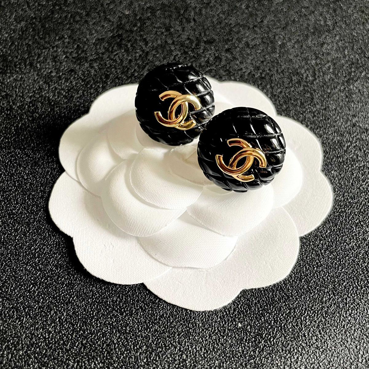 Signature Emblem Stud Earrings in Polished Metal-Tone – Design 037 front product view