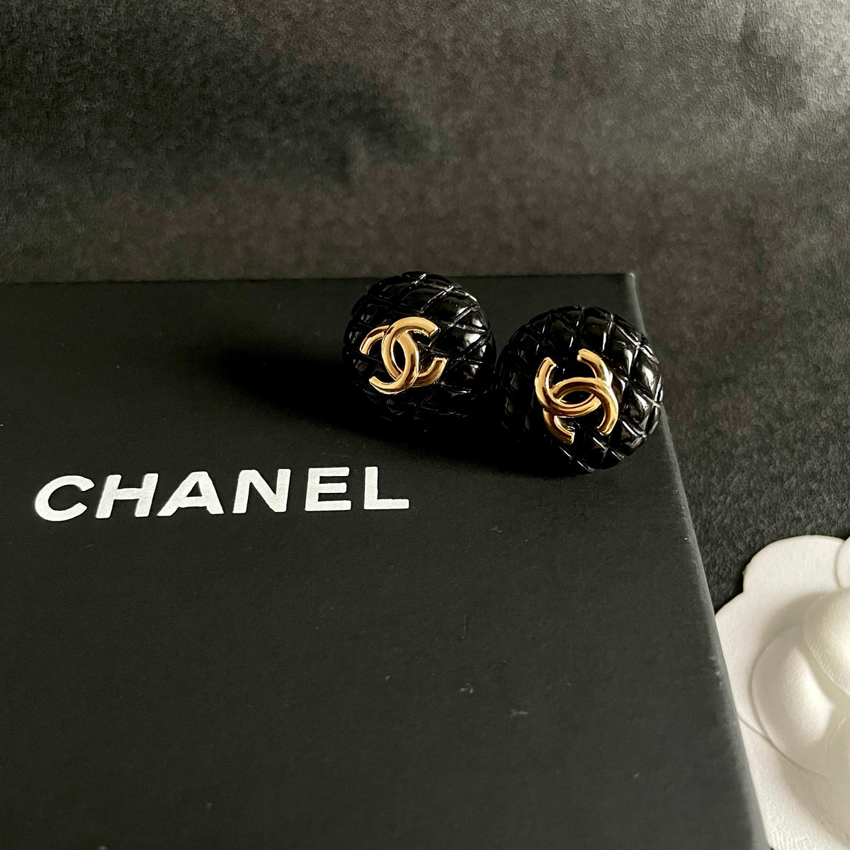Signature Emblem Stud Earrings in Polished Metal-Tone – Design 037 detail view