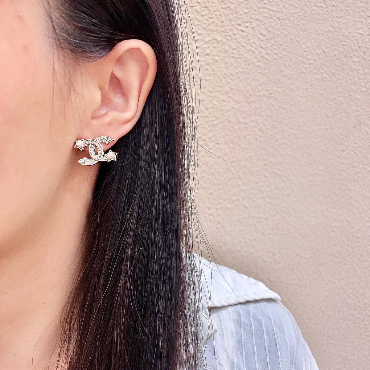 Signature Emblem Stud Earrings in Polished Metal-Tone – Design 035 detail view