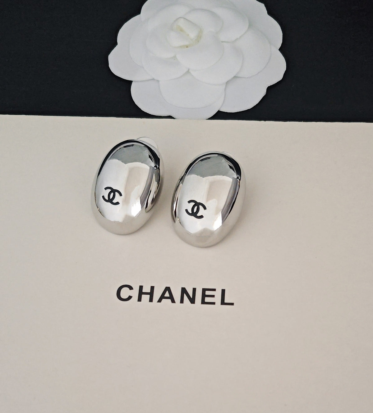 Signature Emblem Stud Earrings in Gold-Tone – White Detail – Design 006 detail view