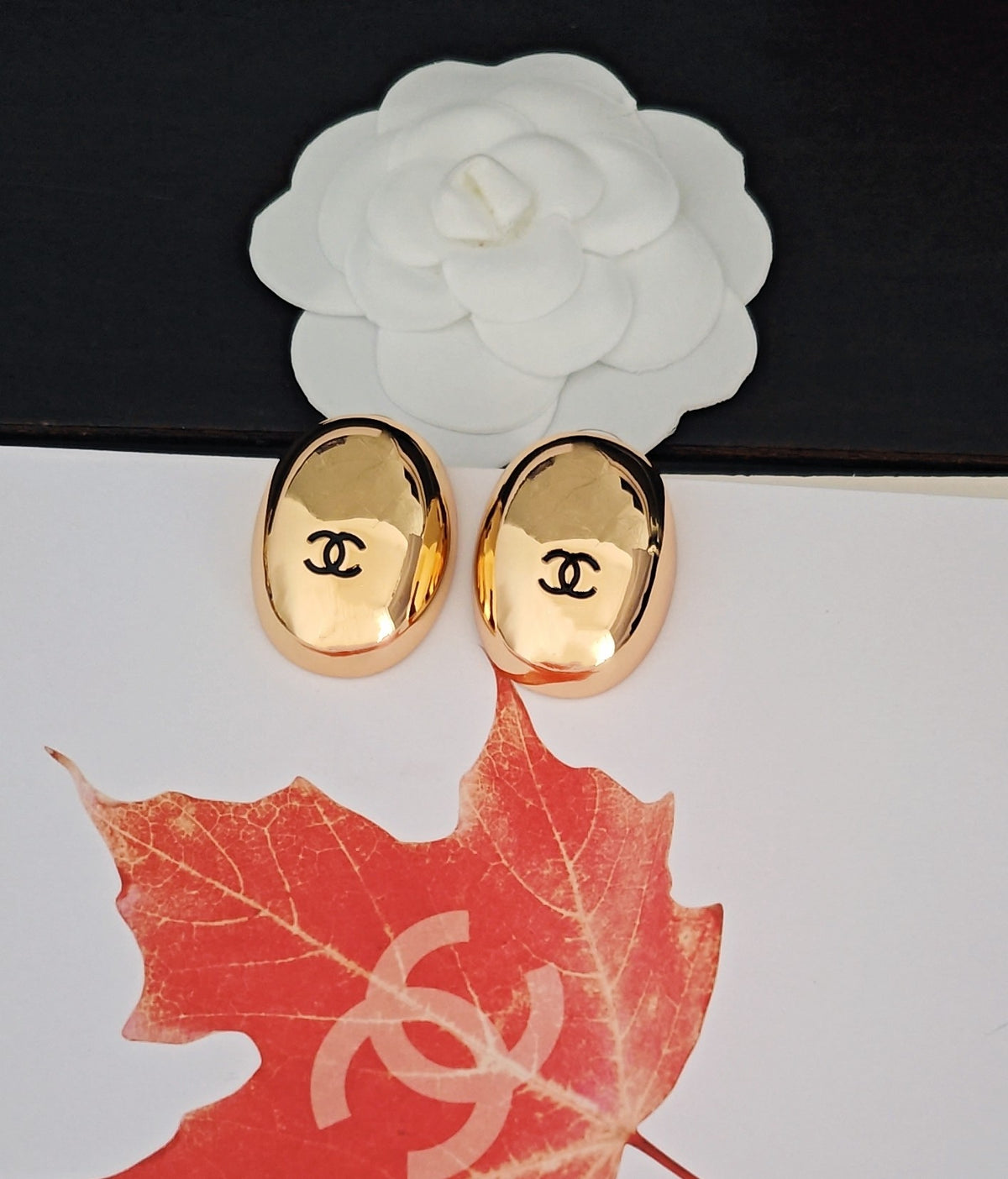 Signature Emblem Stud Earrings in Gold-Tone – Design 058 side detail