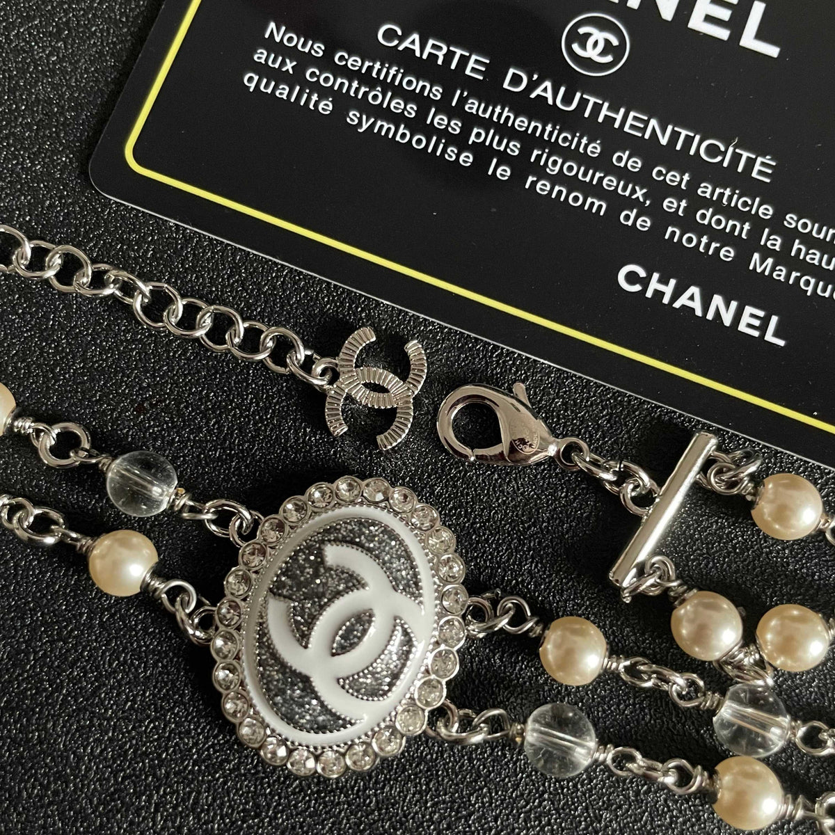 Double-C Emblem Pearl-Detail Pendant Necklace – Pearl Detail – Design 095 main product view