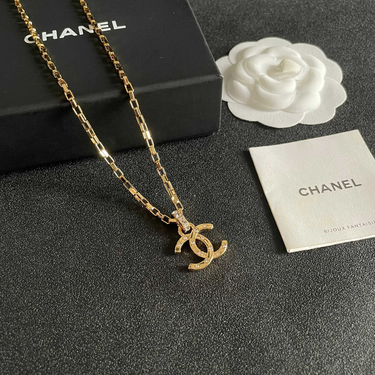 Double-C Emblem Crystal-Accent Pendant Necklace – Design 033 styled product view