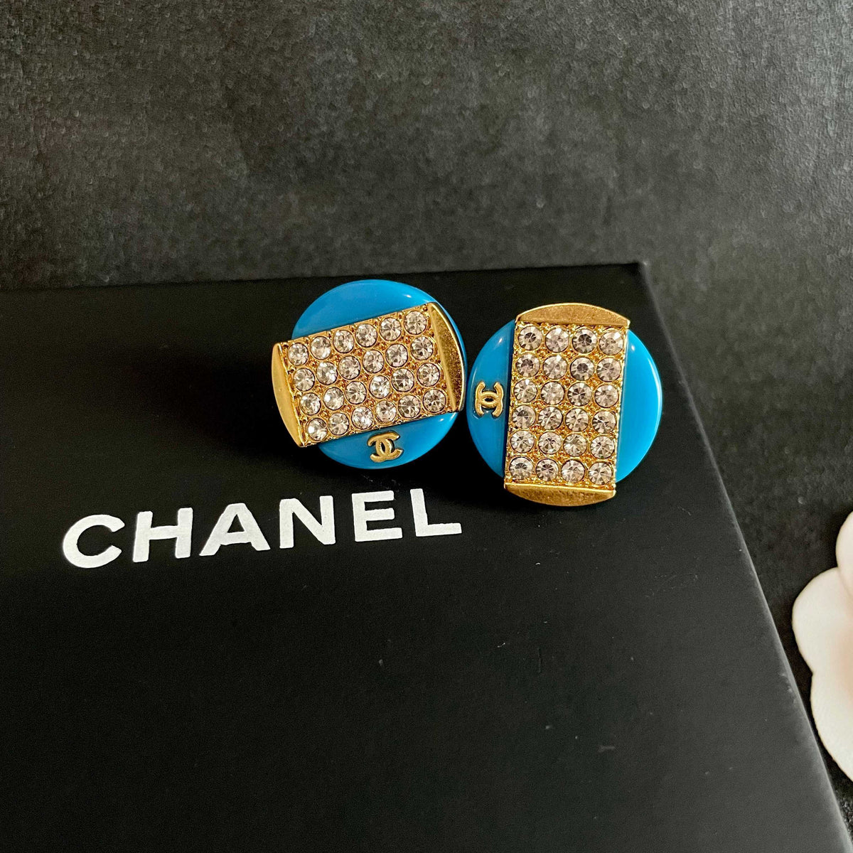 Double-C Emblem Crystal-Accent Stud Earrings – Design 034 detail view