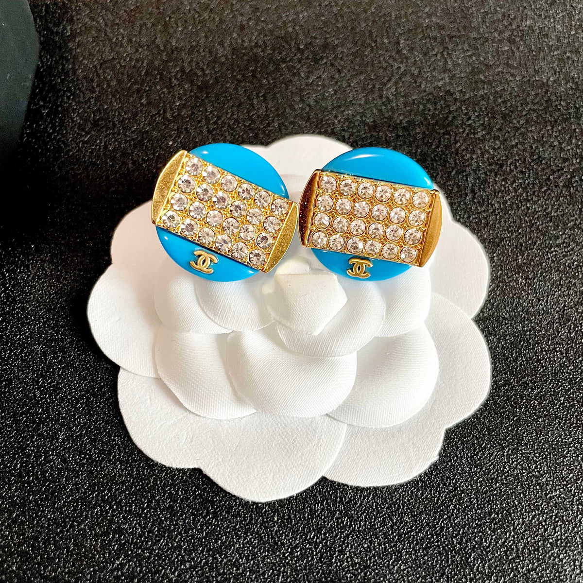 Double-C Emblem Crystal-Accent Stud Earrings – Design 034 front product view