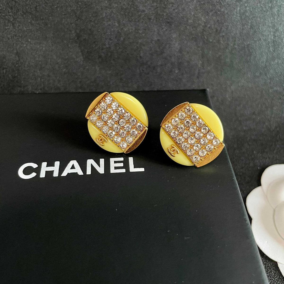 Double-C Emblem Crystal-Accent Stud Earrings – Design 033 detail view