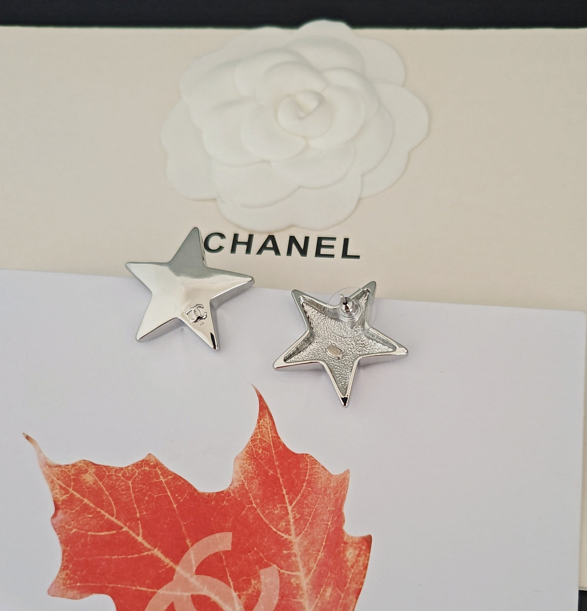 Signature Emblem Stud Earrings in Gold-Tone – White Detail – Design 005 front product view