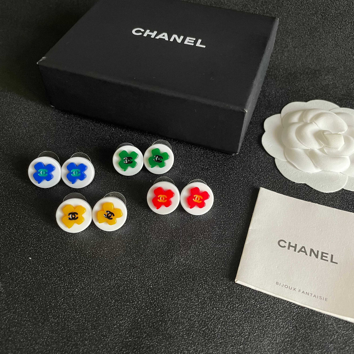 Camellia Stud Earrings in Polished Metal-Tone – Camellia Detail – Design 044 side detail