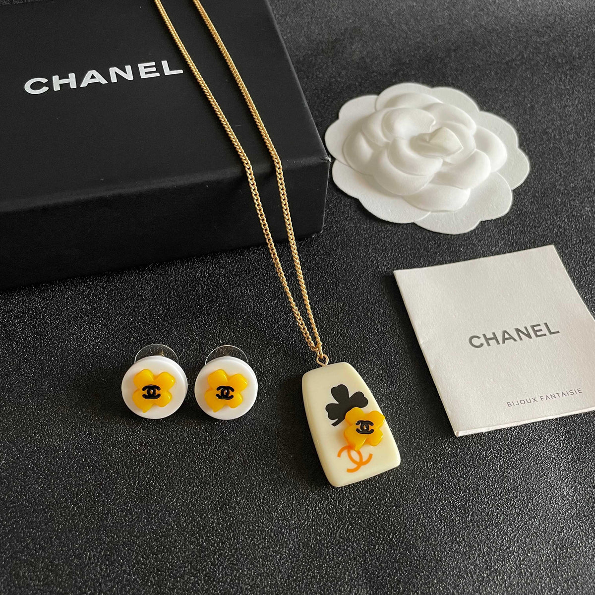 Camellia Pendant Necklace in Polished Metal-Tone – Camellia Detail – Design 017 styled product view