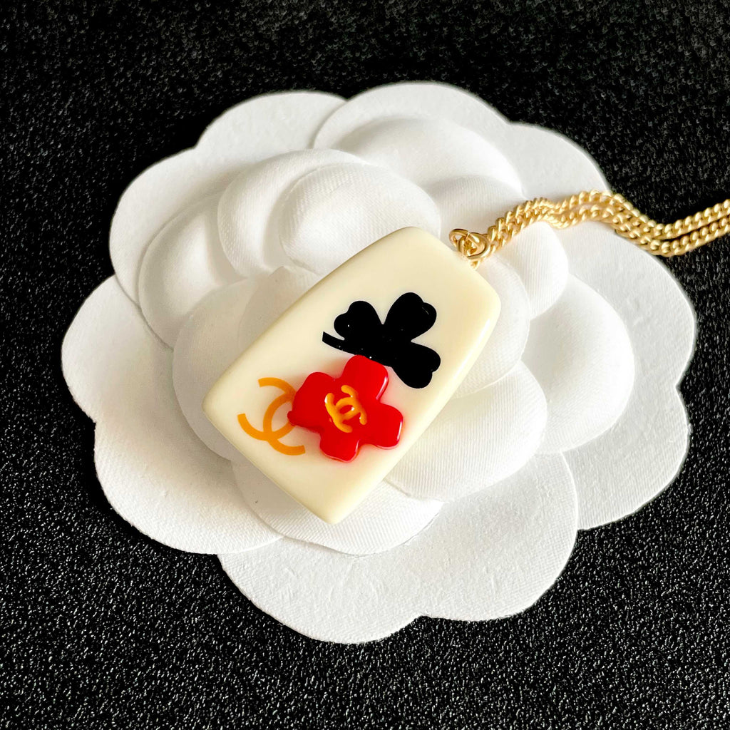 Camellia Pendant Necklace in Polished Metal-Tone – Camellia Detail – Design 020 front product view