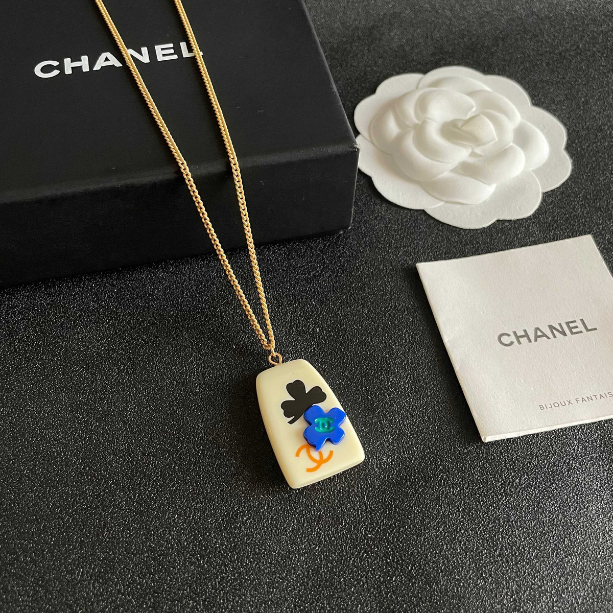 Camellia Pendant Necklace in Polished Metal-Tone – Camellia Detail – Design 019 styled product view