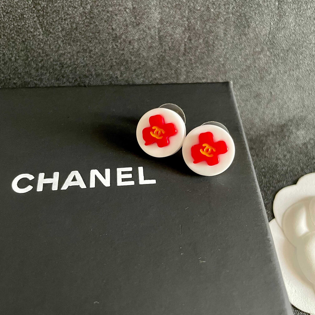 Camellia Stud Earrings in Polished Metal-Tone – Camellia Detail – Design 044 styled product view