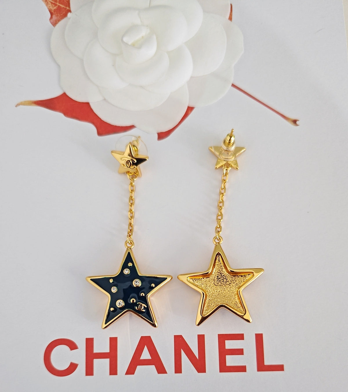 Signature Emblem Statement Earrings in Gold-Tone – Blue Detail – Design 004 styled product view